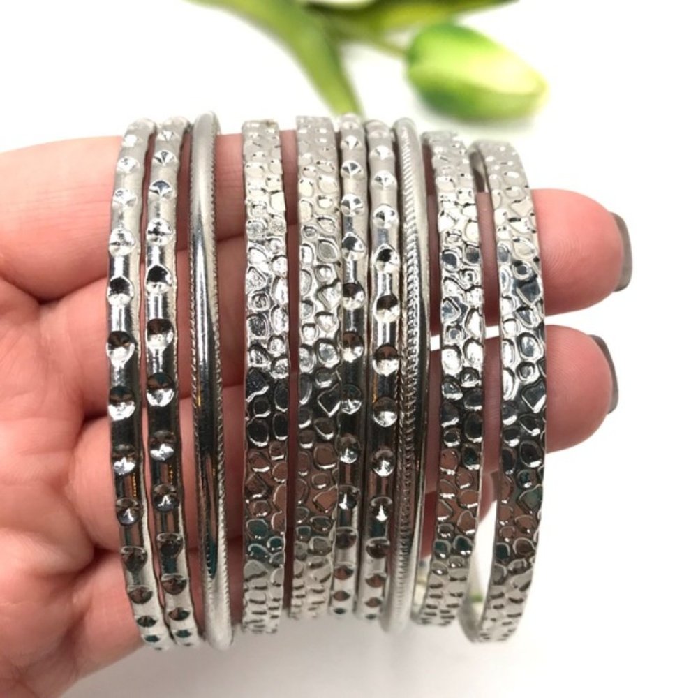 10pc Beautiful Silver Patterned Bangles Bracelet - image 2